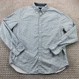 J. Crew Button Down Shirt Men Large L White Floral All Over Print Preppy Formal